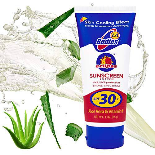 LA BODIES Sunscreen Moisturizing Face & Body Lotion (SPF 30) w/Aloe Vera for Cooling Sensation | Works with Acne Prone Skin | UVA UVB Protection Sunblock | 3oz