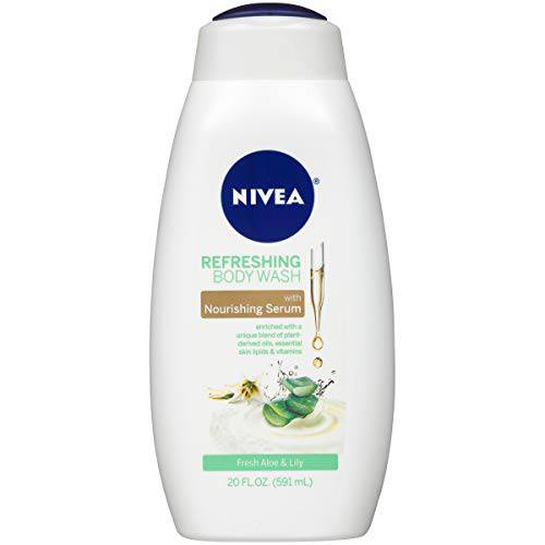 NIVEA Fresh Aloe and Lily Refreshing Body Wash with Nourishing Serum, 20 Fl Oz Bottle