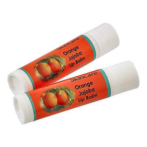 2 Pack Orange Lip Balms with over 70% Jojoba Oil. 100% Natural with Beeswax. Naturally Moisturizing. By Desert Oasis Skincare (.15 oz/4.6 gm)