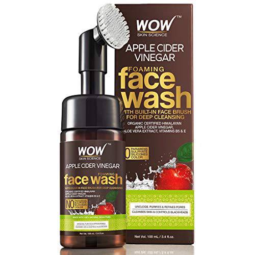 WOW Apple Cider Vinegar Exfoliating Face Wash W/Brush - Soft, Silicones Bristles - Foaming Cleanser For All Skin Type - Hydrate For Smooth Skin, Helps Remove Blackheads & Reduce Acne Breakout - 100ml