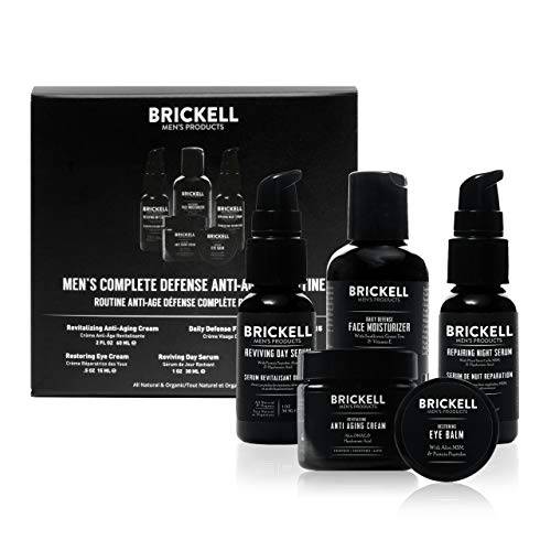 Brickell Men’s Complete Defense Anti Aging Routine, Night Face Cream, Vitamin C Day and Night Serum, Facial Moisturizer w/SPF and Eye Cream, Natural and Organic, Unscented