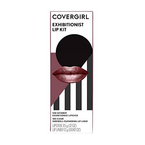 COVERGIRL Exhibitionist Lip Kit (Lip Stick & All-day Lip Liner), Succulent Cherry/Cherry Red, Carton Oz (3.85 Grams), 2 Count