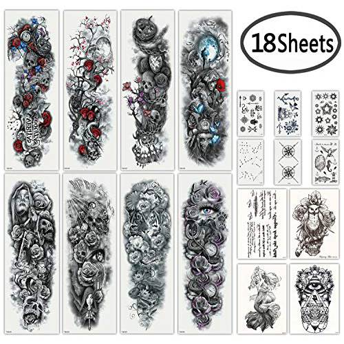 DaLin Extra Large Full Arm Temporary Tattoos and Half Arm Tattoo Sleeves Fake Tattoos for Women Men, 18 Sheets (Collection 2)