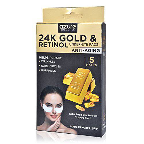 AZURE 24K Gold & Black Pearl Luxury Firming Under Eye Pads - Moisturizing & Restoring Eye Mask Patches - Reduces Fine Lines, Wrinkles, Dark Circles & Puffiness - Skin Care Made in Korea - 5 Pairs