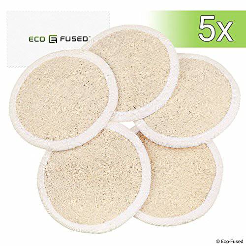 Loofah Pads (Pack of 5) - Exfoliating Scrubbing Sponges - Soft Cotton Material - Essential Skin Care Product - for Shower/Bath - Fibrous Texture - Perfect for Face/Body Wash - Wet It and Apply Soap