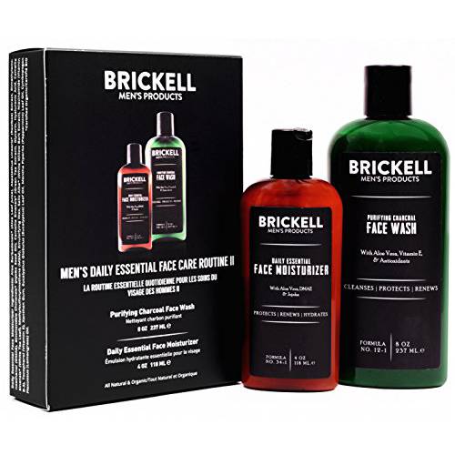 Brickell Men’s Daily Essential Face Care Routine II, Purifying Charcoal Face Wash and Daily Essential Face Moisturizer, Natural and Organic, Unscented, Skincare Gift Set