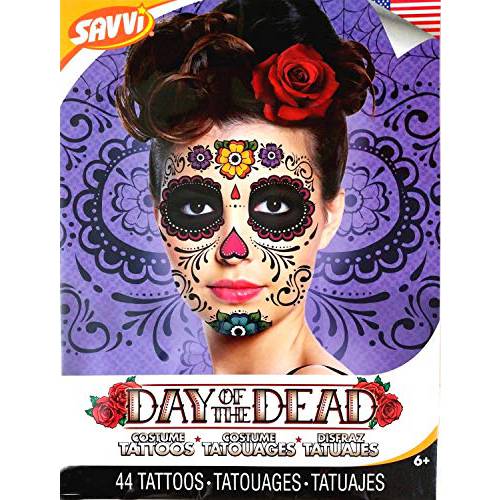Day Of The Dead Sugar Skull Temporary Face Tattoos (RED ROSE)