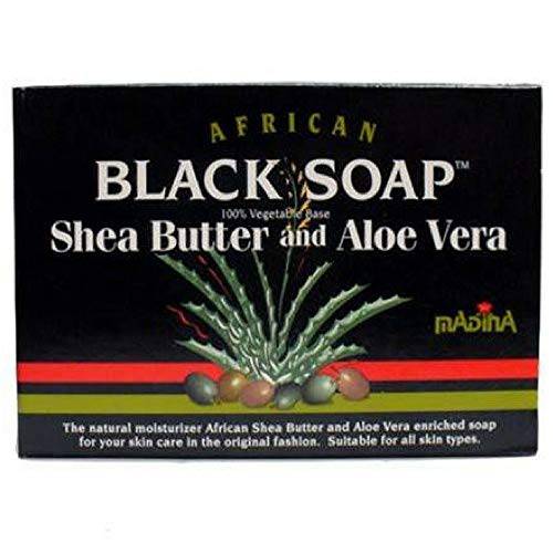 Madina African Black Soap Shea Butter and Aloe Vera, 3.5 oz(Pack of 6)