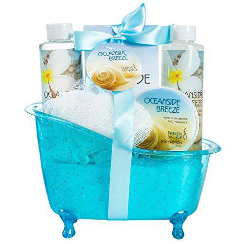 Home Spa Bath Basket - Passion Fruit Fragrance - Bath and Body Set For Women - Contains Shower Gel, Bubble Bath, Body Lotion, Bath Salt, with Shea Butter and Vitamin E in Vintage Style Green Tub