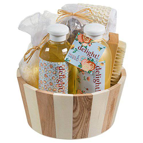 Bath, Body, and Spa Gift Set Basket with Reflexology Kit for Women, in Floral Delight Fragrance, Complete Relaxation and Skincare Essentials with Shea Butter and Vitamin E to Nourish Skin