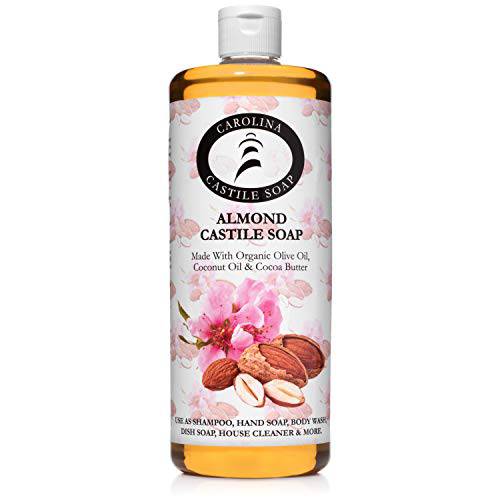 Carolina Almond Castile Soap Liquid – Skin-Softening Olive Oil Soap Organic Body Wash – Pure Castile Soap Almond Liquid Soap – Vegan Castille Soap Liquid (Almond, 1 gallon)