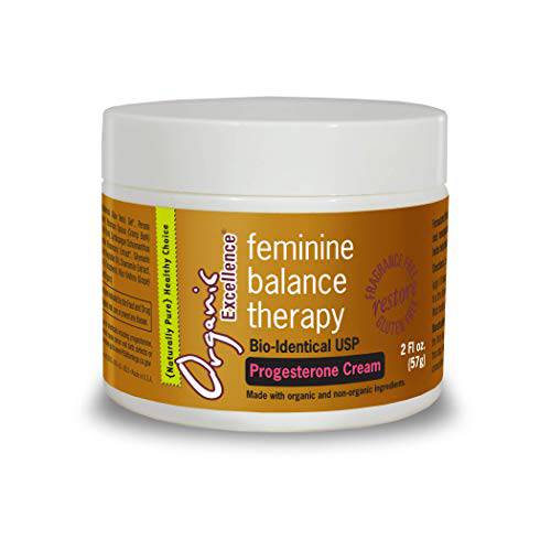 Organic Excellence Feminine Balance Therapy Progesterone Cream - 2 oz / 57g Jar - Bio-Identical USP, Balancing Formula for Hormonal Imbalance, PMS, Perimenopause, Menopause