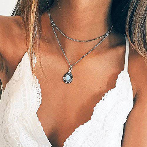 fxmimior Simple Layered Bar Silver Pendant Necklace Boho V Neck Women Accessories