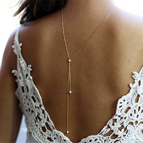 Olbye Back Necklace Pearl BackNecklaces Body Chain Jewelry for Women and Girls Bridal Jewelry