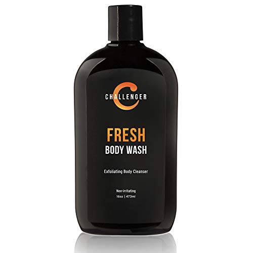 Challenger Men’s Fresh Body Wash, 16 Ounce | Exfoliating Cleanser with Aloe, Vitamin E, Tea Tree & Jojoba Oils | Moisturizing, Scrubbing Lather for Smooth, Strong Skin | Gentle Cleaning