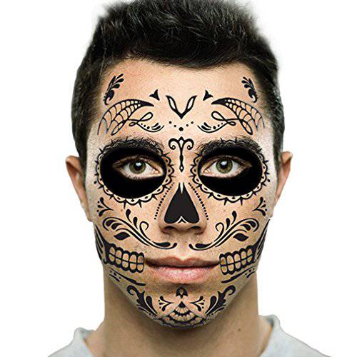 Black Web Sugar Skull Day of the Dead Temporary Face Tattoo Kit: Men or Women - 2 Kits