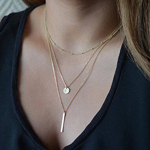 fxmimior Bohemian Dainty Gold Layered Choker Necklaces 3 Tier Sequins Pendant Long Chain Jewelry Choker Necklace for Women and Girls