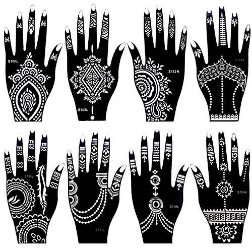 Xmasir 8 Sheets Henna Tattoo Stencil Kit for Women Girls Hand Finger Body Paint Temporary Tattoo Templates 7.8’’ X 4’’