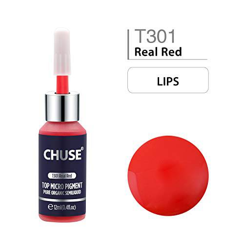 CHUSE T301, 12ml, Real Red, Passed SGS,DermaTest Top Micro Pigment Cosmetic Color Permanent Makeup Tattoo Ink