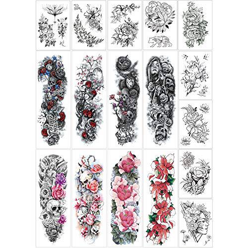 Full Arm Temporary Tattoo Stickers,Half Arm Tattoo Floral For Woman(17 Sheets)
