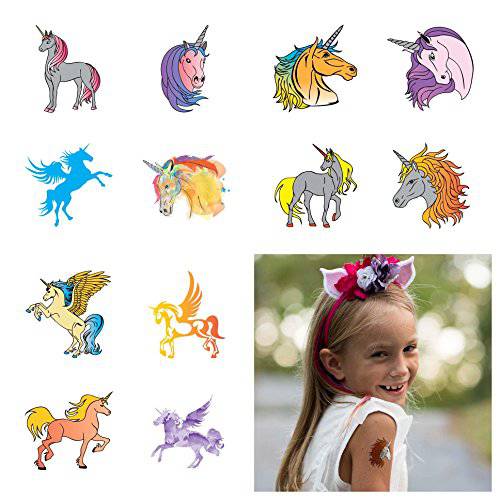 John & Judy 12 Unicorn Temporary Tattoos for Girls | Individually Wrapped Metallic Tattoos | For Unicorn Party Supplies | Goody Bags and Games | Party Favors and Princess Birthdays | Rainbow Unicorn a