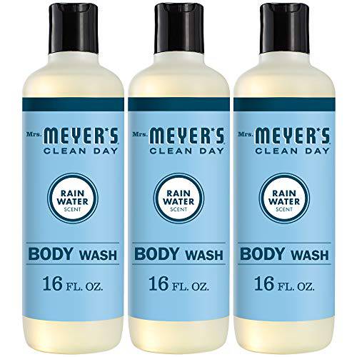 Mrs. Meyer’s Moisturizing Body Wash for Women and Men, Biodegradable Shower Gel Formula Made with Essential Oils, Rain Water, 16 oz Bottle, Pack of 3