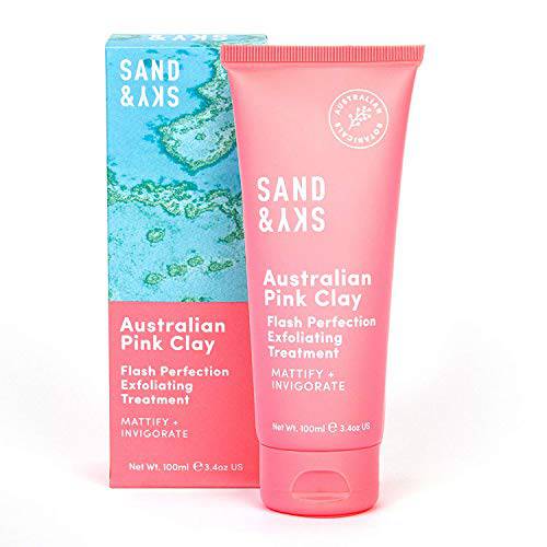 Sand & Sky Flash Perfection Exfoliating Treatment Face Scrub - Face cleanser Australian Pink Clay Moisturizing Facial Exfoliator For Face | With Rosehip, Grapeseed, Olive Oil (3.4 oz)