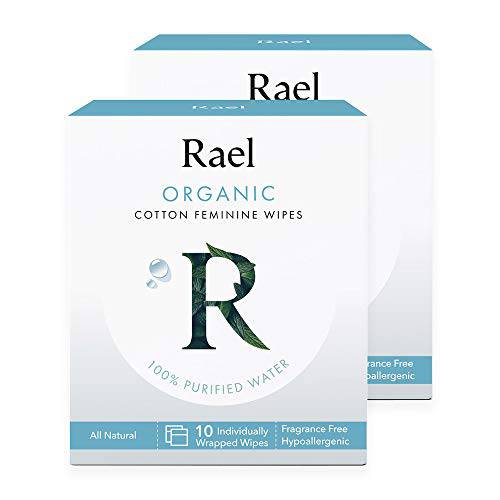 Rael Organic Cotton Body Wipes - Unscented, Organic Cotton, Ideal for Sensitive Skin, Individually Wrapped (10 Count (Pack of 2))