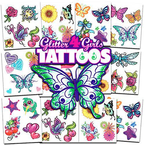 Crenstone Glitter Tattoos ~ 50 Dazzling Designs ~ Hearts, Butterflies, Flowers, and More