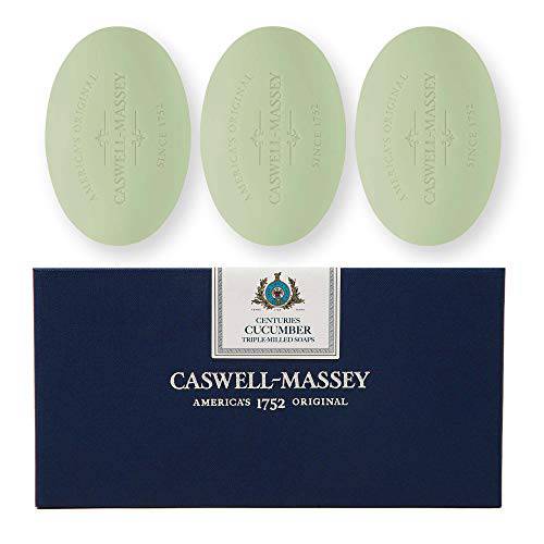 Caswell-Massey Triple Milled Centuries Cucumber Bath Three-Soap Gift Set, Moisturizing & Scented Bath Soap For Men & Women, Made In USA, 5.8 Oz (3 Bars)