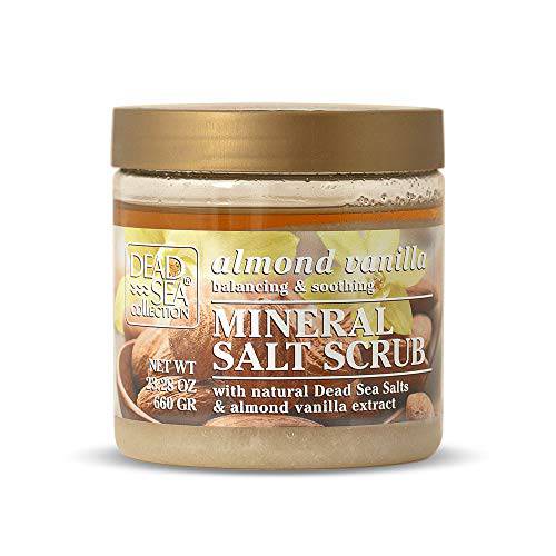 Dead Sea Collection Salt Body Scrub - Large 23.28 OZ - with Almond Vanilla - Exfoliating Effect - Includes Organic Essential Oils and Natural Dead Sea Minerals