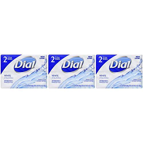 Dial White Antibacterial Deodorant Soap 3.2 oz bars 6 Bar Set