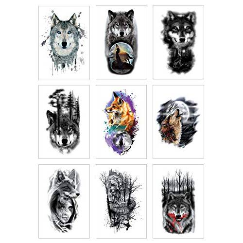 Wolf Temporary Fake Tattoo Stickers For Man Half Arm Size L8.3xW5.8