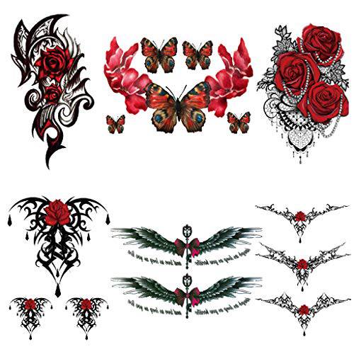 CARGEN 6 Sheets Rose Temporary Tattoo for Women great Fake Tattoos Sexy Cover Up Makeup Body Sticker great for Legs Thighs Chest Hip