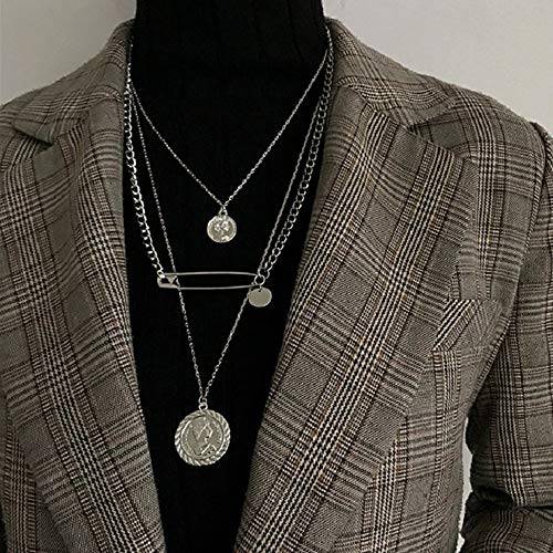 YERTTER Father’s Day Multi-Layered Paper Clip and Coin Pendant Necklace Boho Jewelry Set Layered Pendant Statement Chunky Chain Necklace for Women Man