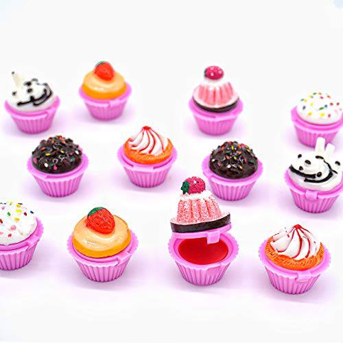 Adorox Scented Novelty Cupcake Lip Gloss Lip Balm Makeup Girls Birthday Party Favors (Assorted (24 Pieces))
