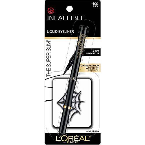 L’Oréal Paris L’Oreal Cosmetics Makeup Infallible Super Slim Liquid Eyeliner With Limited Edition Easy To Use Witch Eye Stencil Black, Halloween kit, 1 Count