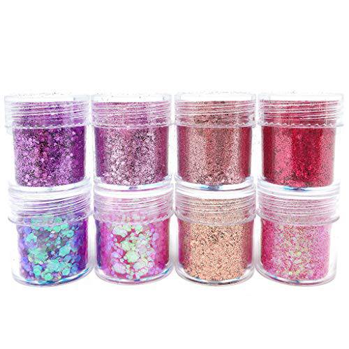allydrew Chunky Glitter for Hair Face Makeup Nail Art Decoration (8 Colors), Mystic