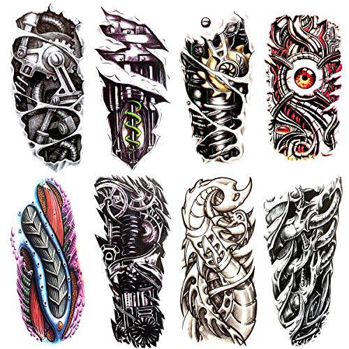 Oottati 8 Pieces Large 3D Mechanical Parts Gear Arm Eyeball Muscle Temporary Tattoo