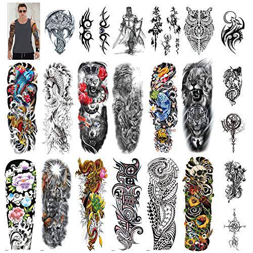 Aresvns Full Arm Temporary Tattoos for Men and Women (L19“xW7”), Sleeve Tattoos Waterproof and Long Lasting, Large Realistic Fake Tattoos Christmas Gift