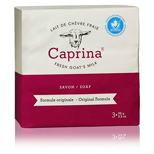 Caprina Fresh Goat’s Milk Soap Bar, Original, 3 Bar-Pack (3.2 o.z each), Cleanses Without Drying, Biodegradable Soap, Moisturizing, Vitamin A, B2, B3, and More