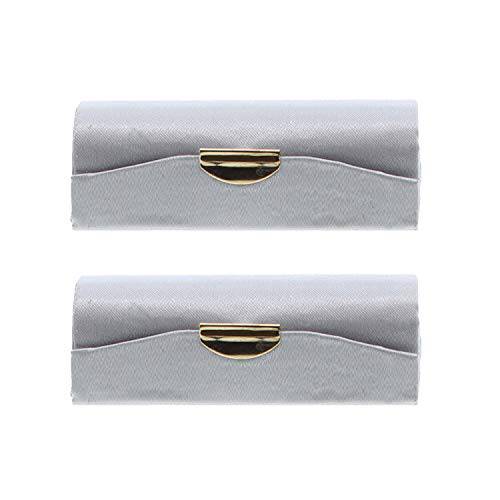 Silver Solid Satin Ladies Lipstick Case With Mirror Purse Holder Set of 2