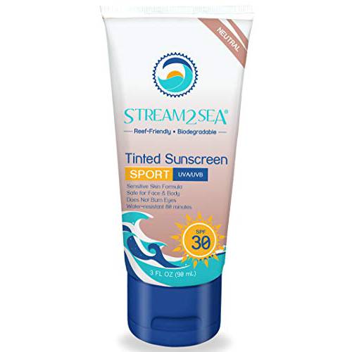 Tinted Sunscreen with SPF 30 All Natural, Biodegradable & Reef Safe| 3 Fl oz Non Greasy & Moisturizing Mineral Sunscreen For Face and Body Protection Against UVA & UVB by Stream2Sea