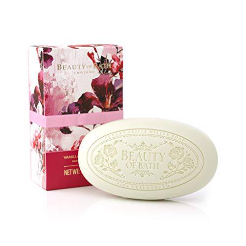 Beauty of Bath - Triple-Milled, Finely Fragranced and Beautifully Embossed Vanilla Baies Rouges Soap - Enriched with Shea Butter - SLES & Paraben Free, 150g