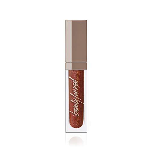 Beauty For Real Lip Gloss + Shine, Rebel Rebel - Deep Maroon Metallic - Non-Sticky Plumping & Hydrating Gloss - Light & Mirror In Cap - Contains Marine Collagen - 0.15 fl oz