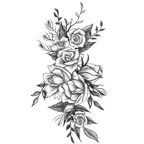 DaLin 4 Sheets Temporary Tattoos Black Rose Fake Tattoos for Women
