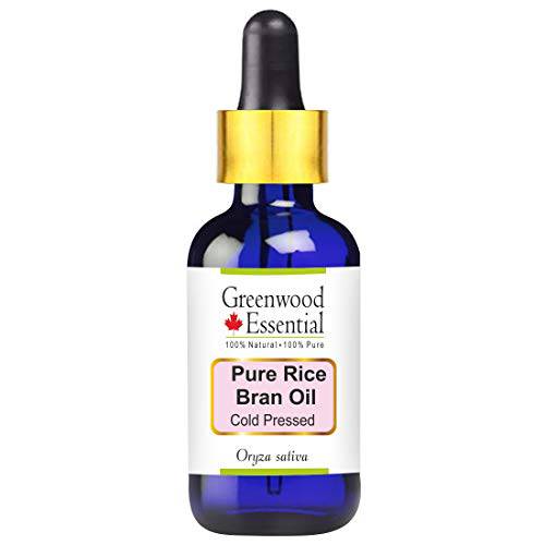 Greenwood Essential Pure Rice Bran Oil (Oryza Sativa) with Glass Dropper 100% Natural Therapeutic Grade Cold Pressed for Personal Care 50ml (1.69 oz)