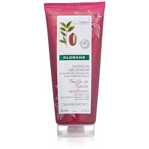 Klorane Fig Leaf Shower Gel with Organic Cupuacu Butter, Soap-Free, Bath and Body Wash for All Skin Types