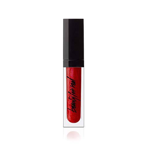 Beauty For Real Lip Gloss + Shine, Light My Fire - Opaque Everyday Red - Non-Sticky Plumping & Hydrating Gloss - Light & Mirror In Cap - Contains Marine Collagen - 0.15 fl oz