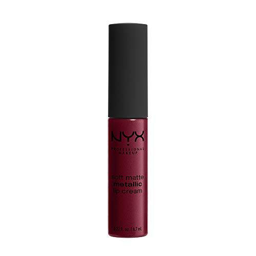 NYX PROFESSIONAL MAKEUP Soft Matte Metallic Lip Cream, Liquid Lipstick - Madrid (Cranberry Red)